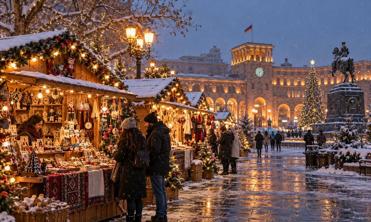 بازارچه کریسمس در مرکز ایروان